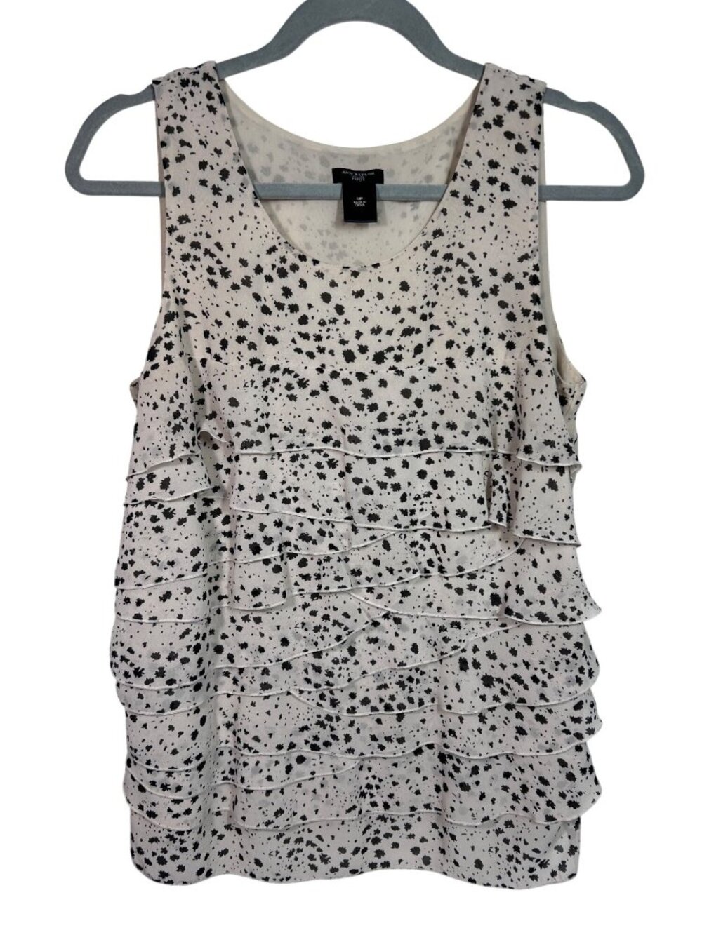 Ann Taylor Medium Petite Tiered Ruffle Scoop Neckline Blouse Sleeveless Beige &